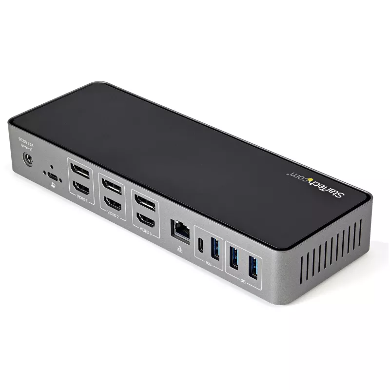 StarTech.com USB-C & USB-A Dock - Hybrydowa Uniwersalna Stacja Dokująca do Laptopa z Potrójnym Monitorem DisplayPort i HDMI 4K 60Hz - Zasilanie 85W, 6-portowy Hub USB, GbE, Audio - USB 3.1 Gen 2 10Gbps - TAA