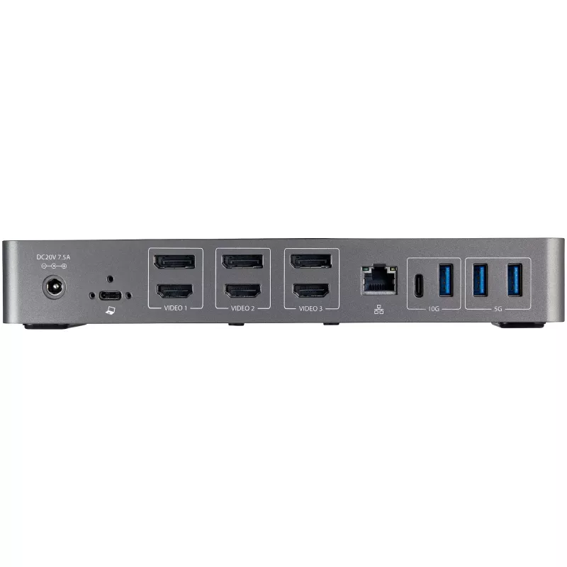 StarTech.com USB-C & USB-A Dock - Hybrydowa Uniwersalna Stacja Dokująca do Laptopa z Potrójnym Monitorem DisplayPort i HDMI 4K 60Hz - Zasilanie 85W, 6-portowy Hub USB, GbE, Audio - USB 3.1 Gen 2 10Gbps - TAA