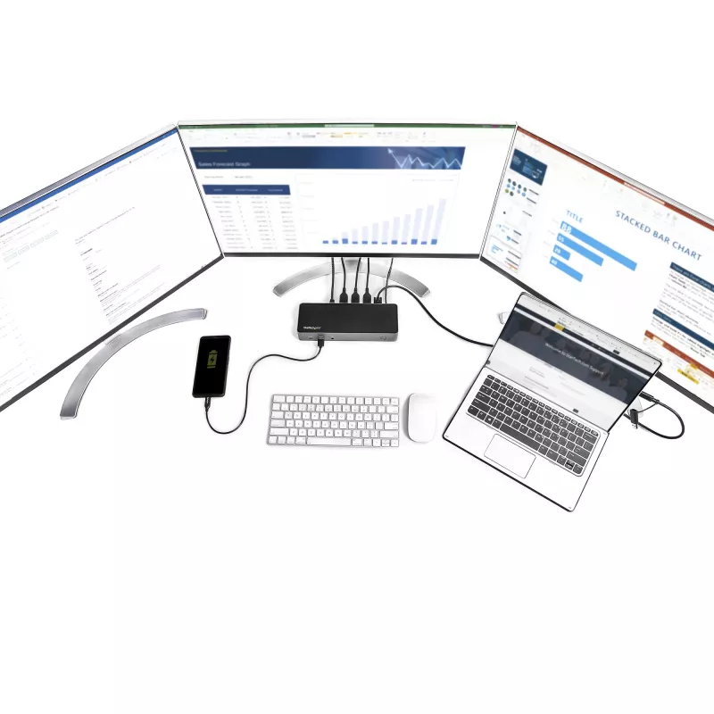 StarTech.com USB-C & USB-A Dock - Hybrydowa Uniwersalna Stacja Dokująca do Laptopa z Potrójnym Monitorem DisplayPort i HDMI 4K 60Hz - Zasilanie 85W, 6-portowy Hub USB, GbE, Audio - USB 3.1 Gen 2 10Gbps - TAA