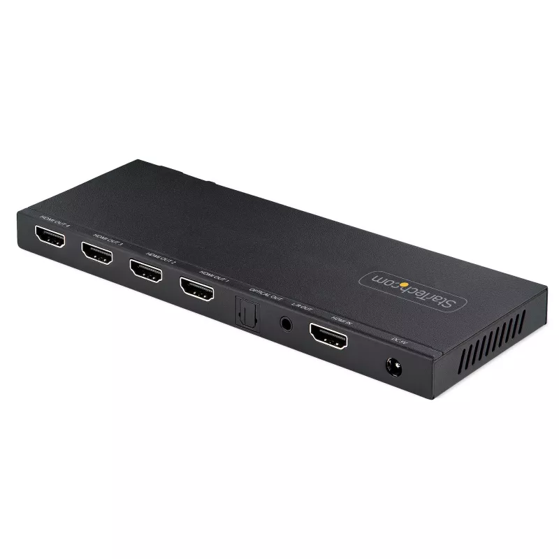 StarTech.com 4-portowy rozdzielacz HDMI, 4K 60Hz HDMI 2.0 Video, rozdzielacz HDMI 4K z wbudowanym skalowaniem, rozdzielacz HDMI 1 na 4, gniazdo audio 3,5 mm/optyczne, rozdzielacz HDMI Wyświetlacz/Wyjście