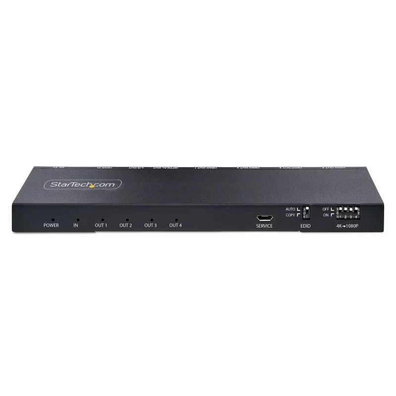 StarTech.com 4-portowy rozdzielacz HDMI, 4K 60Hz HDMI 2.0 Video, rozdzielacz HDMI 4K z wbudowanym skalowaniem, rozdzielacz HDMI 1 na 4, gniazdo audio 3,5 mm/optyczne, rozdzielacz HDMI Wyświetlacz/Wyjście