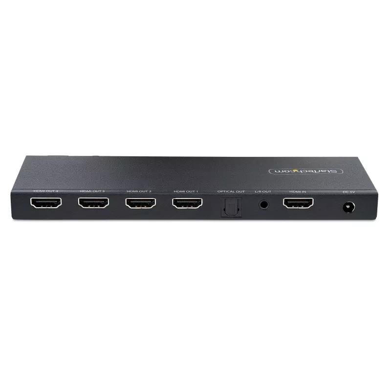 StarTech.com 4-portowy rozdzielacz HDMI, 4K 60Hz HDMI 2.0 Video, rozdzielacz HDMI 4K z wbudowanym skalowaniem, rozdzielacz HDMI 1 na 4, gniazdo audio 3,5 mm/optyczne, rozdzielacz HDMI Wyświetlacz/Wyjście