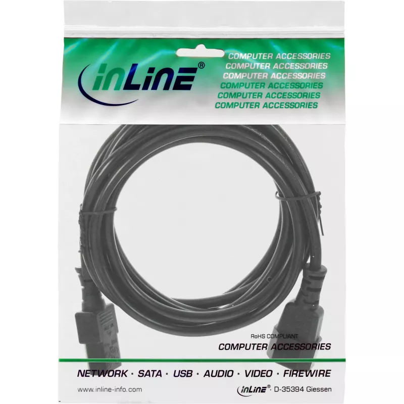 Przedłużacz do urządzeń chłodniczych InLine, C13 / C14, czarny, 2 m