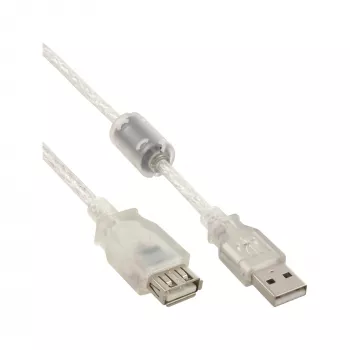 InLine USB 2.0 Extension kabel Type A M/F, transparent, w/ferrite, 3m
