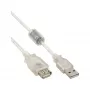 InLine USB 2.0 Extension kabel Type A M/F, transparent, w/ferrite, 3m