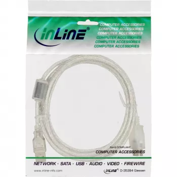 InLine USB 2.0 Extension kabel Type A M/F, transparent, w/ferrite, 3m