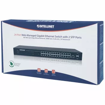 Intellinet 24-portowy przełącznik sieciowy, 24 porty (RJ45), do montażu w szafie, Gigabit, 4 SFP, Ethernet Web-Smart, 10/100/1000 Mbit