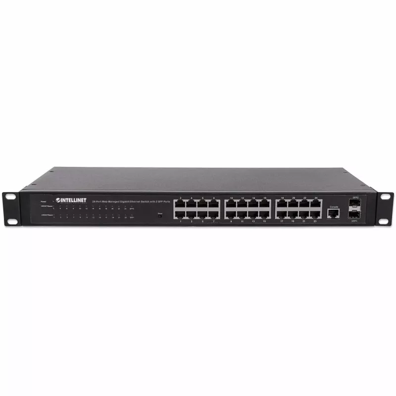 Intellinet 24-portowy przełącznik sieciowy, 24 porty (RJ45), do montażu w szafie, Gigabit, 4 SFP, Ethernet Web-Smart, 10/100/1000 Mbit