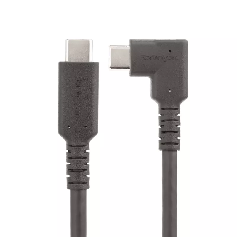 StarTech.com 3ft (1m) Wytrzymały Kątowy Kabel USB-C, USB 3.2 Gen 2 (10 Gbps), Pełnofunkcyjny Kabel USB C do C do Transferu Danych, 4K 60Hz DP Alt Mode, 100W Power Delivery - Kabel USB Type-C 90 Stopni