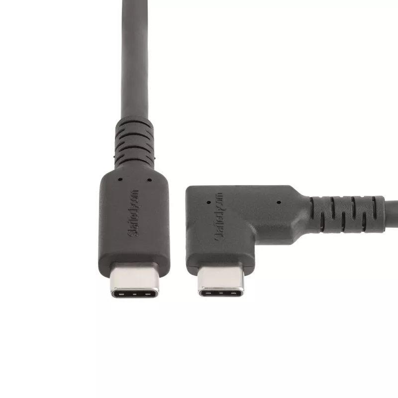 StarTech.com 3ft (1m) Wytrzymały Kątowy Kabel USB-C, USB 3.2 Gen 2 (10 Gbps), Pełnofunkcyjny Kabel USB C do C do Transferu Danych, 4K 60Hz DP Alt Mode, 100W Power Delivery - Kabel USB Type-C 90 Stopni