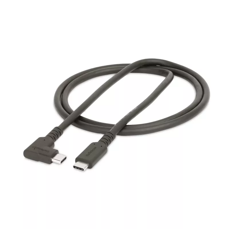 StarTech.com 3ft (1m) Wytrzymały Kątowy Kabel USB-C, USB 3.2 Gen 2 (10 Gbps), Pełnofunkcyjny Kabel USB C do C do Transferu Danych, 4K 60Hz DP Alt Mode, 100W Power Delivery - Kabel USB Type-C 90 Stopni