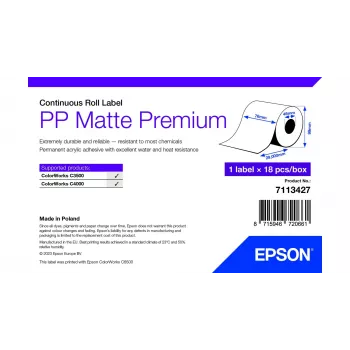 Epson PP Matte Label Premium, rolka ciągła, 76 mm x 29 m, biała, etykieta samoprzylepna do drukarek, etykieta ciągła, rolka, atramentowa, akrylowa