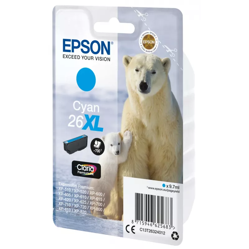 Epson Polar bear Singlepack cyjan 26XL Claria Premium Ink