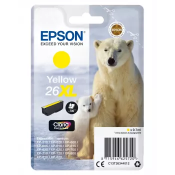 Epson Polar bear Singlepack żółty 26XL Claria Premium Ink, wysoka wydajność (XL), żółty, tusz pigmentowy, 9,7 ml, 1 szt., 700 stron