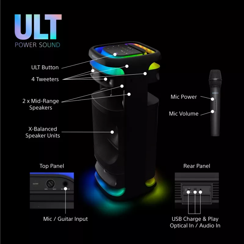 Głośnik Sony SRS-ULT1000 ULT TOWER 10 — 139 W, Bluetooth, przenośny, czarny
