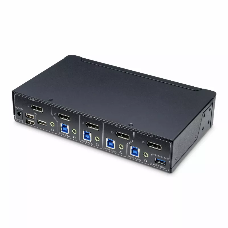 StarTech.com 4-portowy przełącznik KVM DisplayPort, pojedynczy monitor 4K 60 Hz, 6 portów USB, przełączanie przyciskiem i skrótami klawiszowymi, DisplayPort 1.2, niezależny od systemu operacyjnego, zgodny z TAA