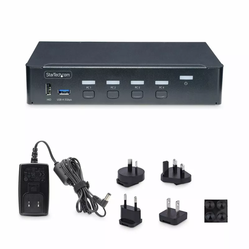 StarTech.com 4-portowy przełącznik KVM DisplayPort, pojedynczy monitor 4K 60 Hz, 6 portów USB, przełączanie przyciskiem i skrótami klawiszowymi, DisplayPort 1.2, niezależny od systemu operacyjnego, zgodny z TAA
