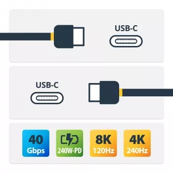 StarTech.com 50cm (1.6ft) Kabel USB4, certyfikowany przez USB-IF kabel USB-C, 40 Gb/s, 240 W Power Delivery PD 3.1 EPR, 8K 60 Hz, kabel/przewód do przesyłu danych USB Type-C, kompatybilny z portami Thunderbolt/USB 3.2