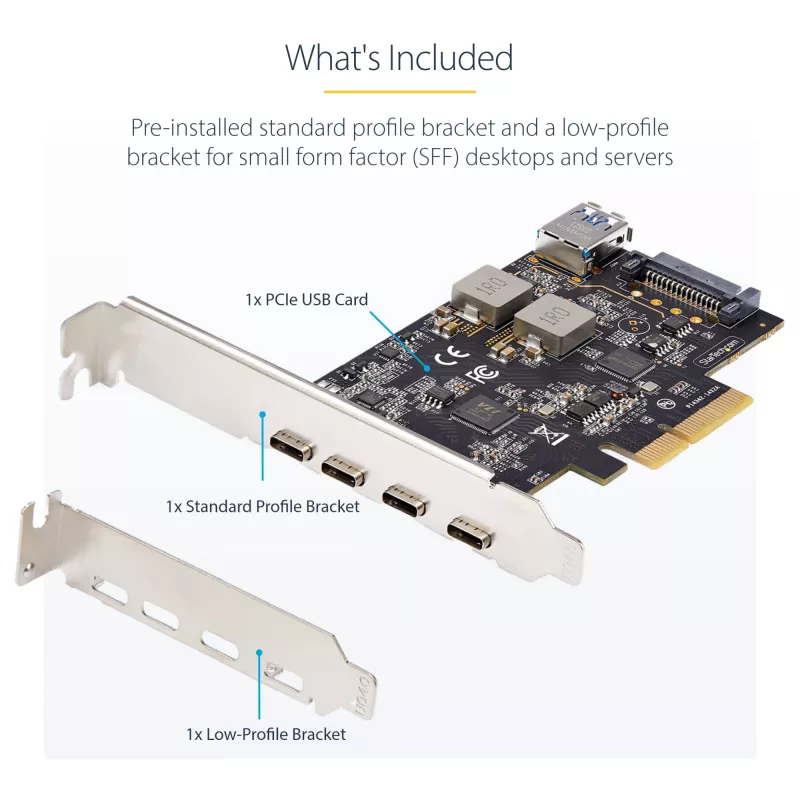 StarTech.com 5-Port USB PCIe Card, USB 3.2 10Gbps, PCI Express Card z 4 portami USB-C, 1 wewnętrzny port USB-A, karta kontrolera USB PCIe, Windows/macOS/Linux