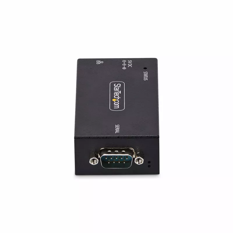 StarTech.com 1-portowy adapter szeregowy do Ethernetu, serwer urządzeń szeregowych IP do zdalnych urządzeń RS232, montaż na ścianie/szynie DIN, metalowa obudowa, konwerter RJ45 LAN na DB9 szeregowy