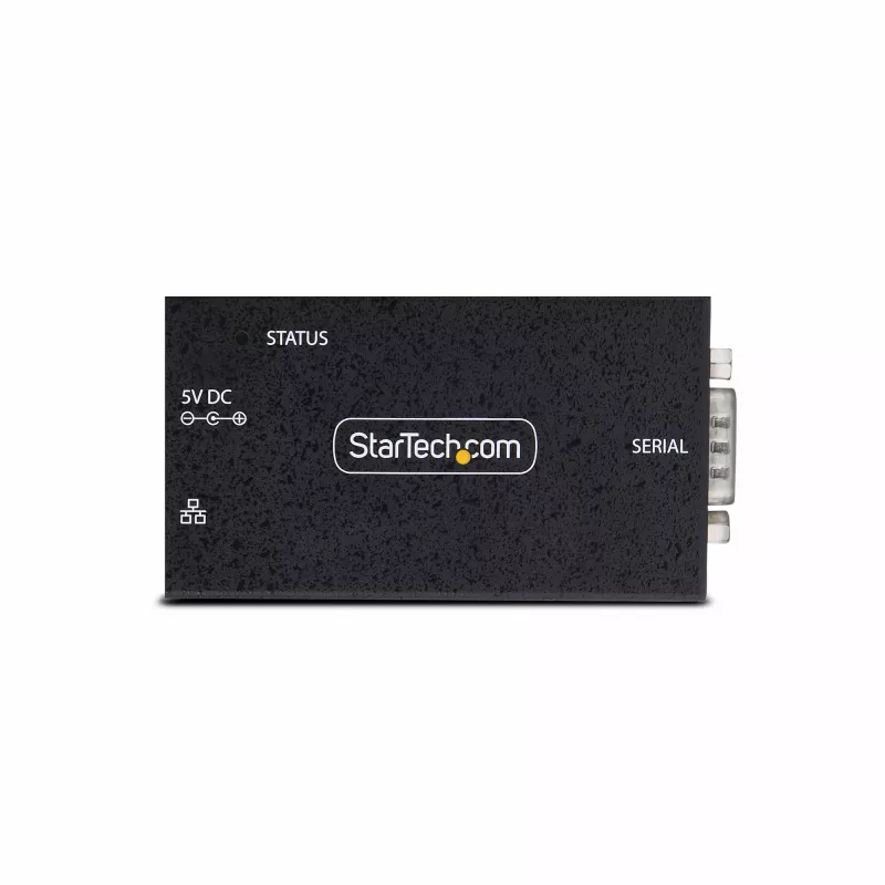 StarTech.com 1-portowy adapter szeregowy do Ethernetu, serwer urządzeń szeregowych IP do zdalnych urządzeń RS232, montaż na ścianie/szynie DIN, metalowa obudowa, konwerter RJ45 LAN na DB9 szeregowy