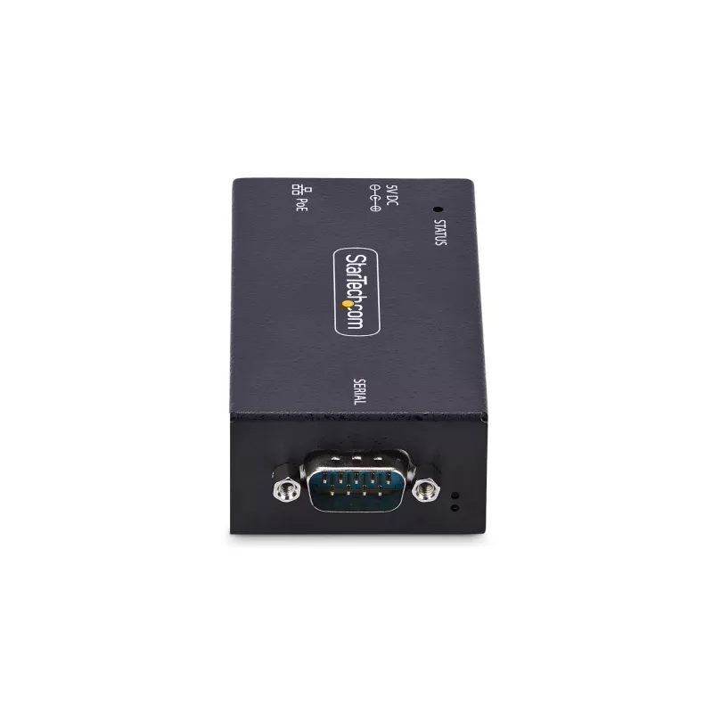 StarTech.com 1-portowy adapter szeregowy na Ethernet, serwer urządzeń szeregowych IP 802.3af PoE do zdalnych urządzeń RS232, montaż na ścianie/szynie DIN, konwerter RJ45 LAN na DB9 szeregowy, TAA