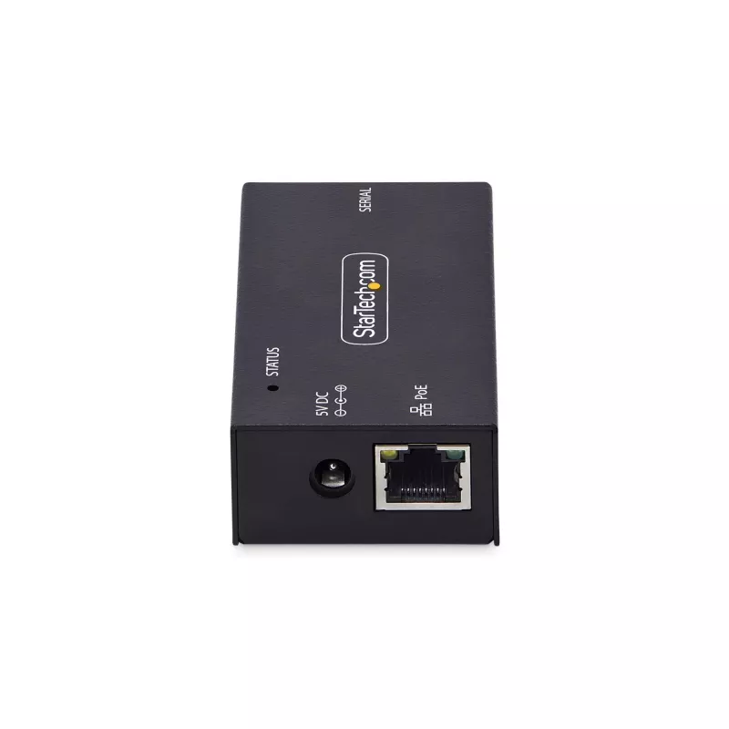 StarTech.com 1-portowy adapter szeregowy na Ethernet, serwer urządzeń szeregowych IP 802.3af PoE do zdalnych urządzeń RS232, montaż na ścianie/szynie DIN, konwerter RJ45 LAN na DB9 szeregowy, TAA