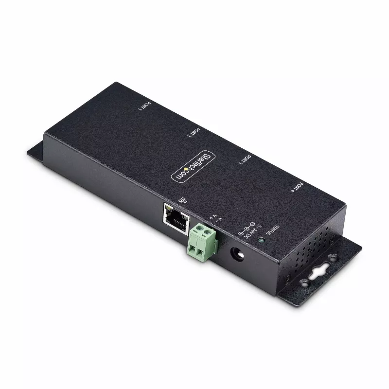 Przetwornik szeregowy na Ethernet StarTech.com, 4 porty, serwer urządzeń szeregowych IP do zdalnych urządzeń RS232, montaż na ścianie / szynie DIN, obudowa metalowa, konwerter RJ45 LAN na DB9 RS232