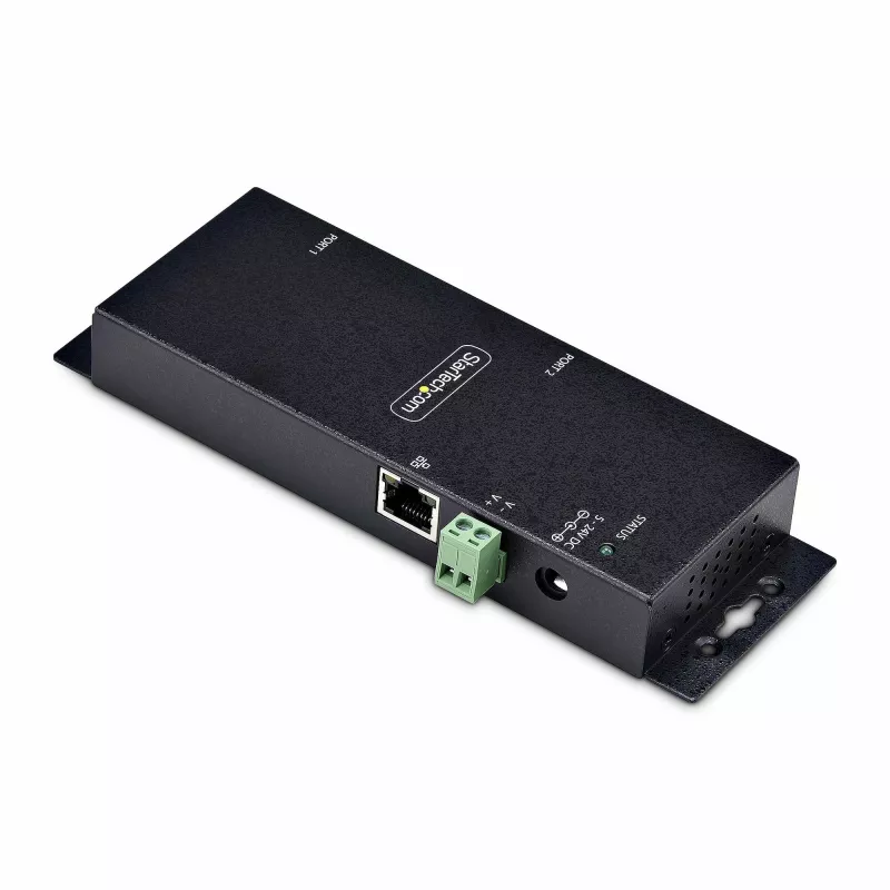 StarTech.com 2-portowy adapter szeregowy na Ethernet, serwer urządzeń szeregowych IP do zdalnych urządzeń RS232, montaż na ścianie/szynę DIN, metalowa obudowa, konwerter RJ45 LAN na DB9 szeregowy