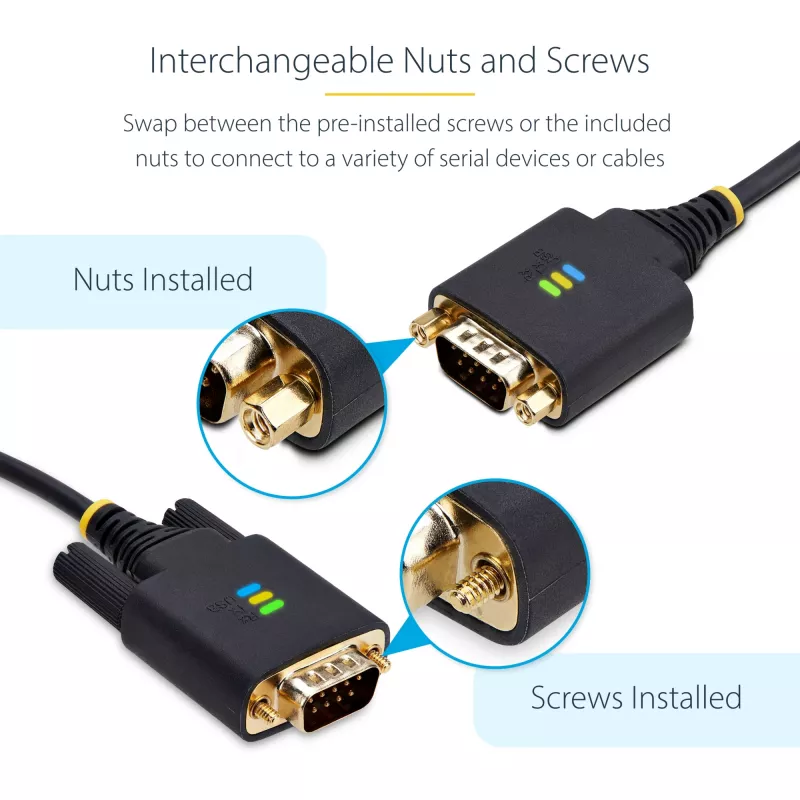 StarTech.com kabel przejściówki USB na szeregowy 6.6ft (2m), zachowanie COM, wymienne śruby/nakrętki, USB-A na DB9 RS232, układ FTDI, ochrona ESD, Windows/macOS/Linux