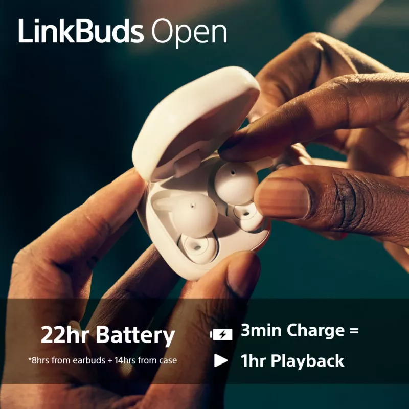 Bezprzewodowy zestaw słuchawkowy douszny Sony LinkBuds Open WFL910W — Bluetooth, 20–20000 Hz, zasięg 10 m, biały
