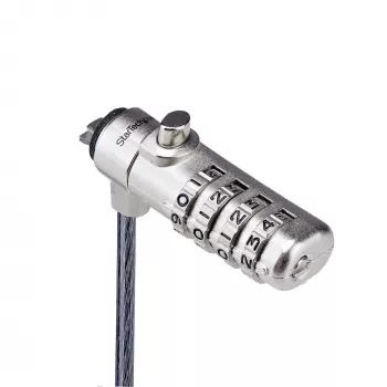 StarTech.com cienki Lock Nano Slot Kompatybilny, linka zabezpieczająca 2 m, zabezpieczenie biurkowe przed kradzieżą do laptopa/notebooka, stalowa linka odporna na przecięcie, zamek 4-cyfrowy