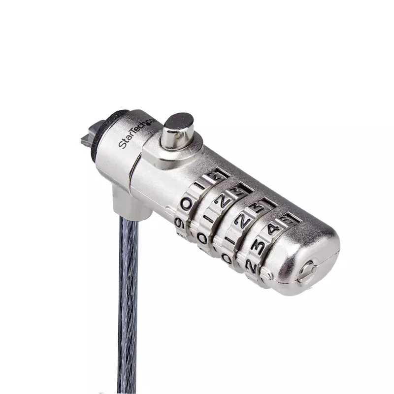 StarTech.com cienki Lock Nano Slot Kompatybilny, linka zabezpieczająca 2 m, zabezpieczenie biurkowe przed kradzieżą do laptopa/notebooka, stalowa linka odporna na przecięcie, zamek 4-cyfrowy