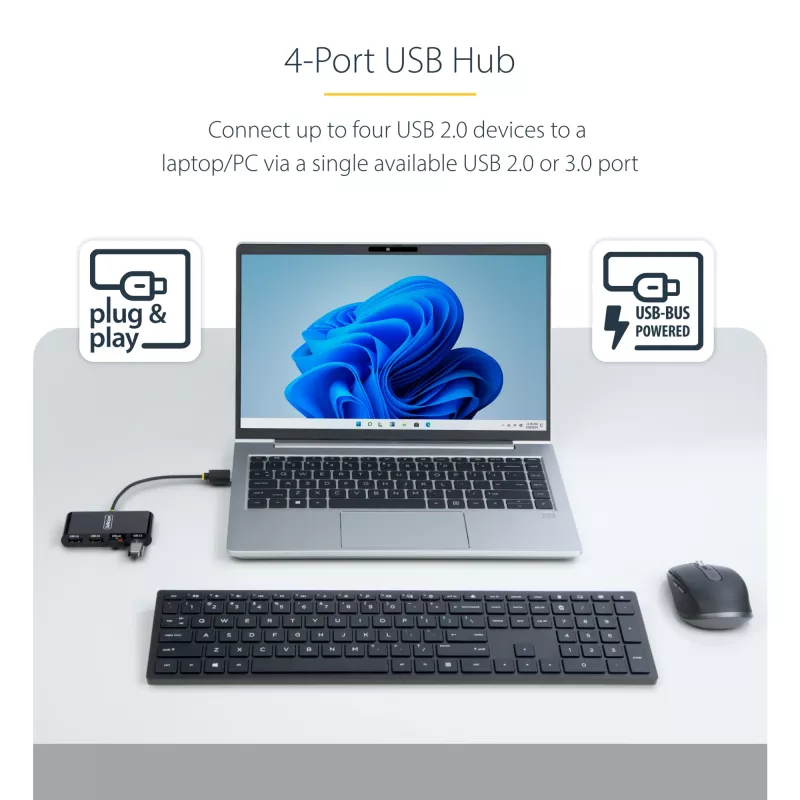 StarTech.com ST4200MINI2-USB-HUB koncentrator interfejsów USB 2.0 480 Mbit/s Czarny