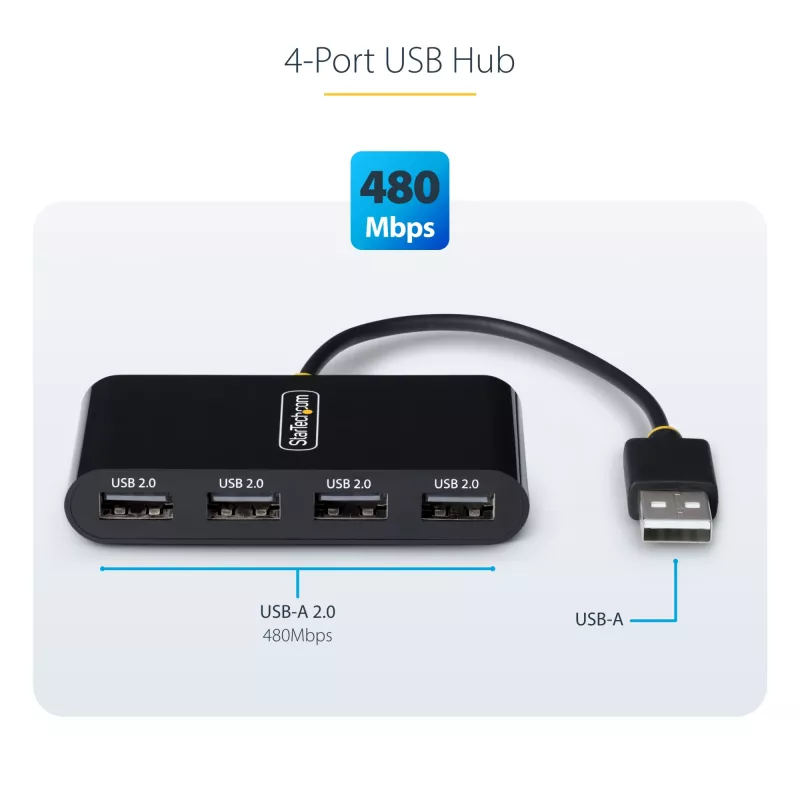 StarTech.com ST4200MINI2-USB-HUB koncentrator interfejsów USB 2.0 480 Mbit/s Czarny