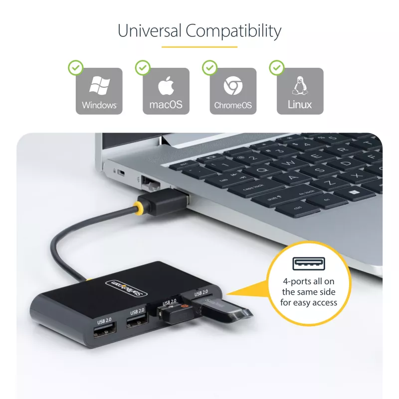 StarTech.com ST4200MINI2-USB-HUB koncentrator interfejsów USB 2.0 480 Mbit/s Czarny
