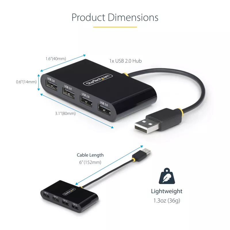 StarTech.com ST4200MINI2-USB-HUB koncentrator interfejsów USB 2.0 480 Mbit/s Czarny