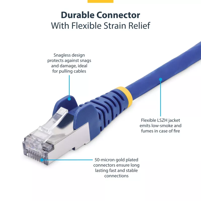 Kabel Ethernet StarTech.com 50 cm niebieski CAT8, Snagless RJ45, 25G/40G, 2000 MHz, 100W PoE++, S/FTP, 26AWG czysta miedź, LSZH, ekranowany kabel krosowy z odciążeniami, testowany indywidualnie