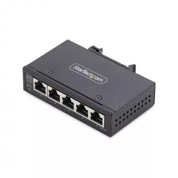 StarTech.com 5-portowy niezarządzalny przemysłowy switch sieciowy, 100/1000 Ethernet, montaż na szynie DIN/naścienny, wytrzymały gigabitowy switch IP30, -40°F-167°F, 9~60V DC, zgodny z TAA
