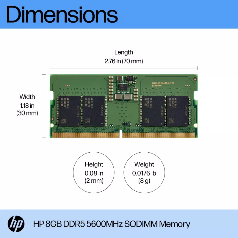 HP 8 GB DDR5 5600 SODIMM Memory, 8 GB, 1 x 8 GB, DDR5, 262-pin SO-DIMM