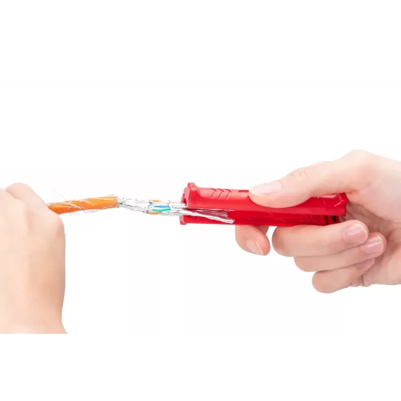 Narzędzie do zdejmowania izolacji z kabli danych DIGITUS DN-94001-1353 — zakres zdejmowania 5 mm–15 mm, maks. średnica kabla 15 mm, czerwony