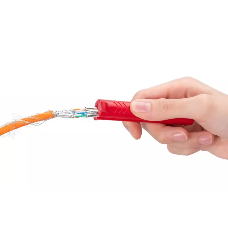 Narzędzie do zdejmowania izolacji z kabli danych DIGITUS DN-94001-1353 — zakres zdejmowania 5 mm–15 mm, maks. średnica kabla 15 mm, czerwony