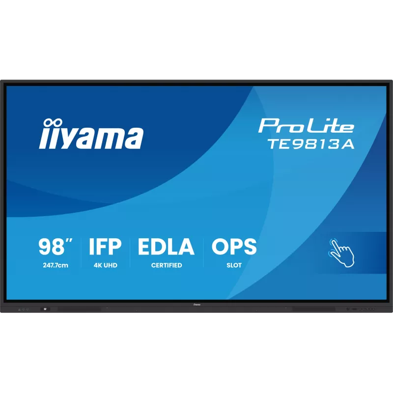 iiyama TE9813A-B1AG Wyświetlacz interaktywny 2.48 m (97.5 cala) Wi-Fi 500 cd/m² 4K Ultra HD Czarny Ekran dotykowy Wbudowany procesor Android 18/7