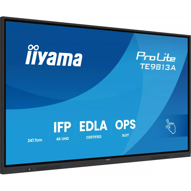 iiyama TE9813A-B1AG Wyświetlacz interaktywny 2.48 m (97.5 cala) Wi-Fi 500 cd/m² 4K Ultra HD Czarny Ekran dotykowy Wbudowany procesor Android 18/7