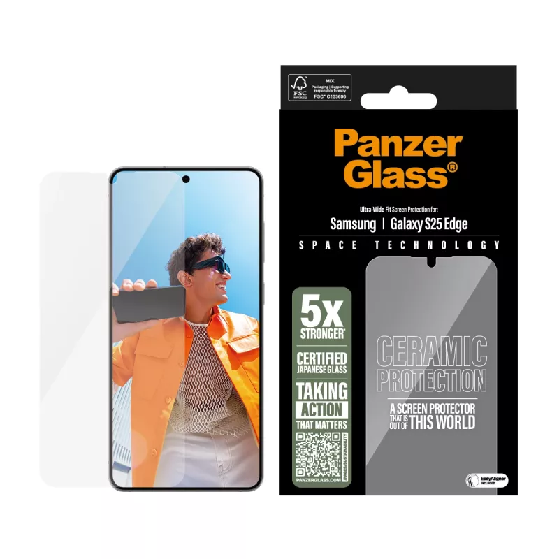 PanzerGlass ® Ceramic Ochrona ekranu Samsung S25 Edge | Ultra-Wide Fit z EasyAligner