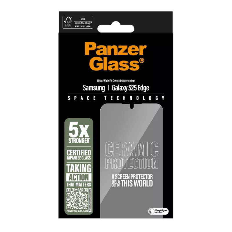 PanzerGlass ® Ceramic Ochrona ekranu Samsung S25 Edge | Ultra-Wide Fit z EasyAligner