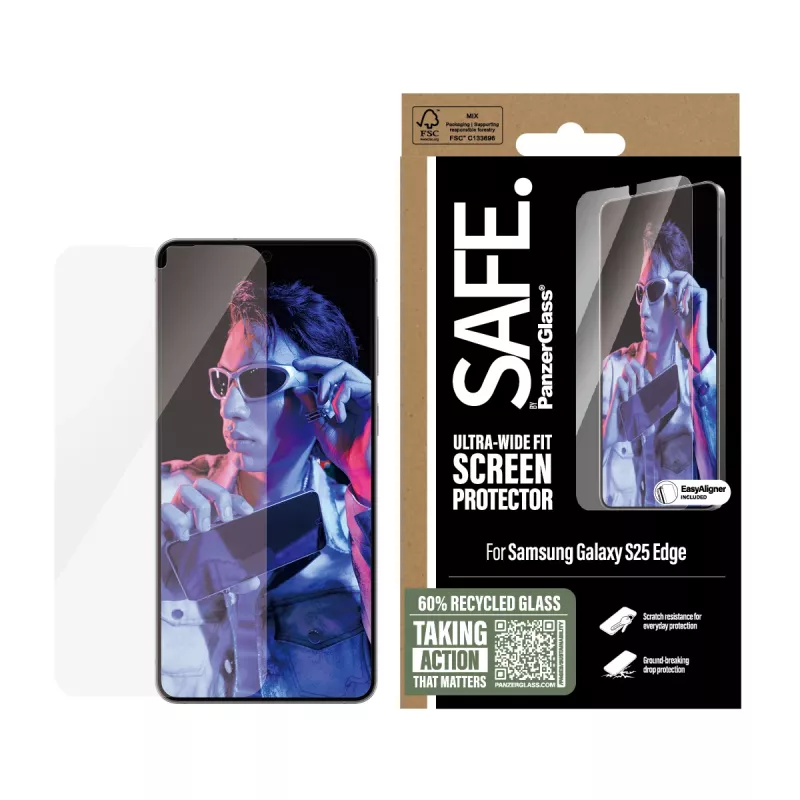 PanzerGlass SAFE. by ® Samsung S25 Edge Ultra-Wide Fit Folia ochronna Odporna na zarysowania i wstrząsy