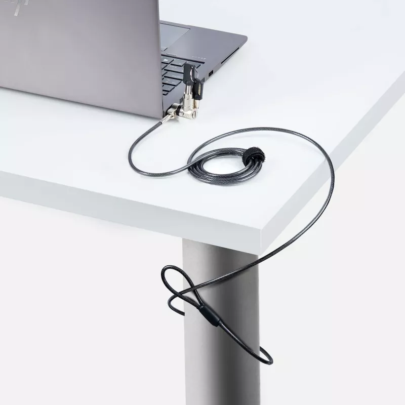 Uniwersalna linka zabezpieczająca do laptopa StarTech.com, 2 m, linka zabezpieczająca do notebooków kompatybilna z Noble Wedge/Nano/K-Slot, linka z zamkiem na klucz, przeciwkradzieżowa, trudnotnąca linka ze stali węglowej
