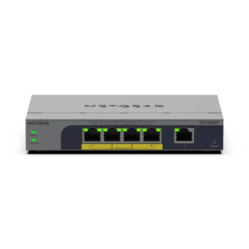 NETGEAR GS105EPP Niezarządzalny przełącznik Gigabit Ethernet (10/100/1000) Power over Ethernet (PoE) Do montażu na biurku/na ścianie Szary