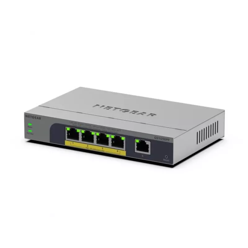 NETGEAR GS105EPP Niezarządzalny przełącznik Gigabit Ethernet (10/100/1000) Power over Ethernet (PoE) Do montażu na biurku/na ścianie Szary